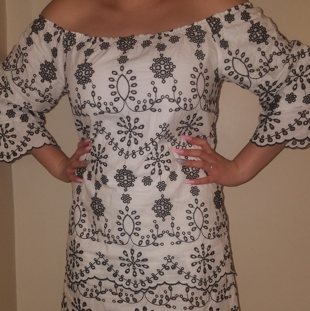 Beautiful embroidery black & white dress.